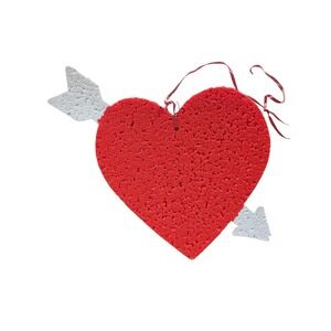 Valentines Day Vintage Large Melted Plastic Popcorn Heart RED Heart white Arrow